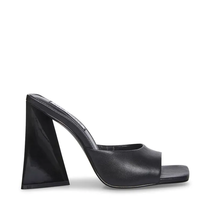 Steve Madden Twists Black Leather Womens Mules