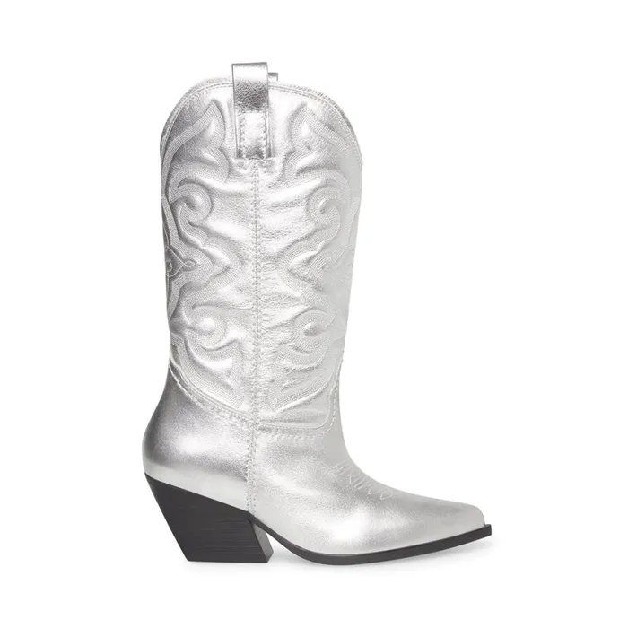 Steve Madden West Silver Leather Womens Boots