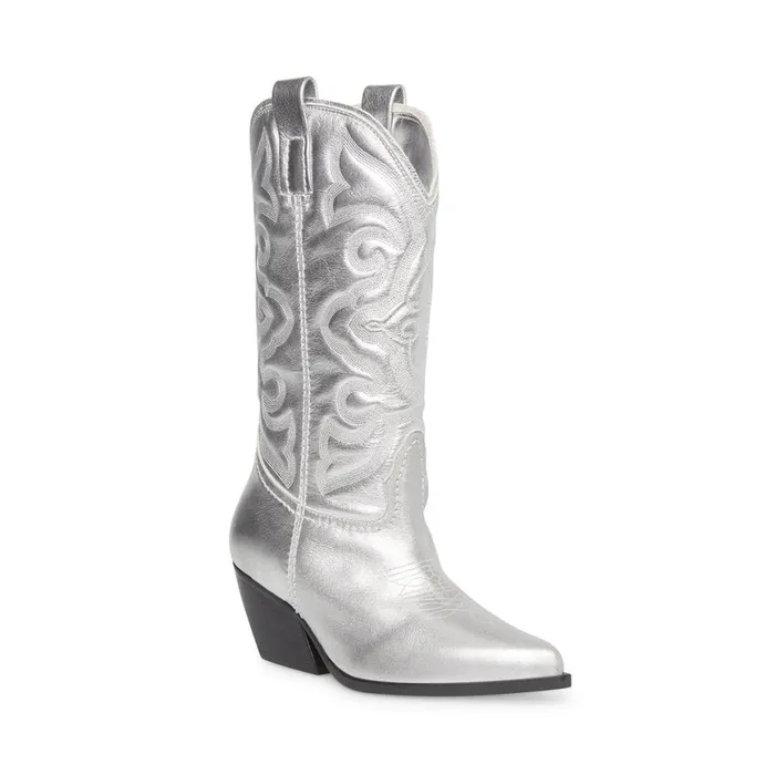 Steve Madden West Silver Leather Womens Boots Steve Madden West Silver Leather Womens Boots