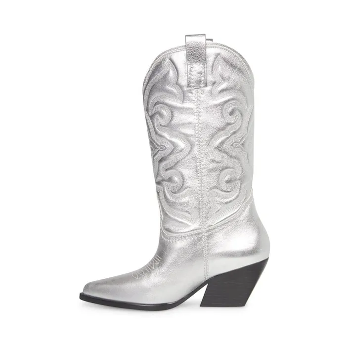 Steve Madden West Silver Leather Womens Boots Steve Madden West Silver Leather Womens Boots