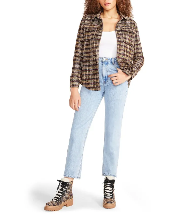Steve Madden Work Hard Play Hard Shacket Rust Multi Womens Jackets and Coats