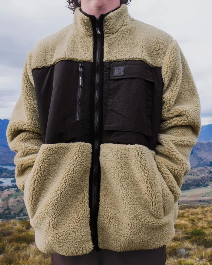 Storm Stone Zip Hoodie 8211 Dark Khaki Mens Volcom Hoodies and Sweatshirts