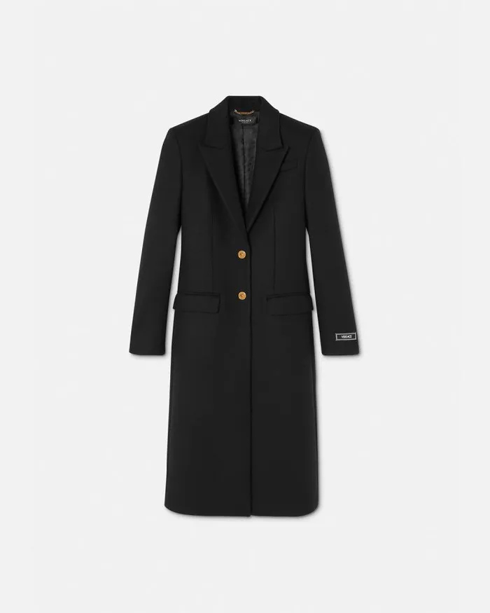 Straight SingleBreasted Coat Black Women Versace Outerwear and Coats