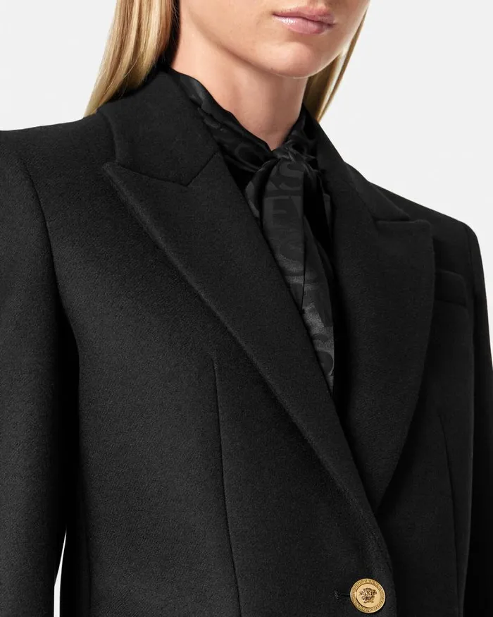 Straight SingleBreasted Coat Black Women Versace Outerwear and Coats