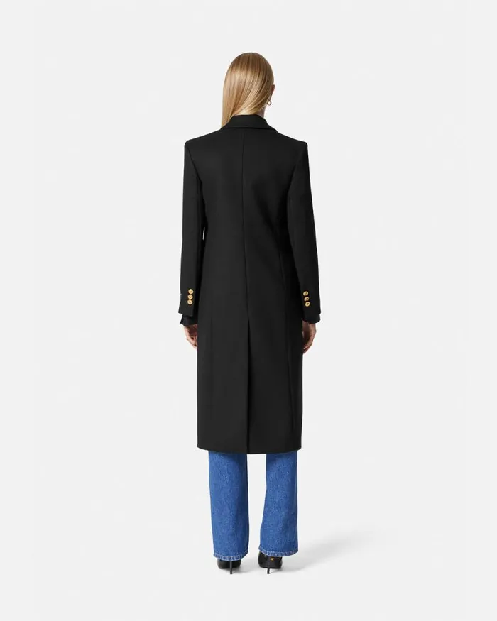 Straight SingleBreasted Coat Black Women Versace Outerwear and Coats