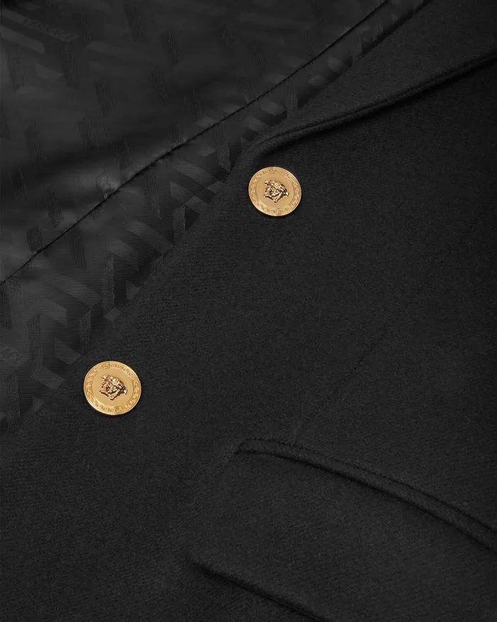 Straight SingleBreasted Coat Black Women Versace Outerwear and Coats