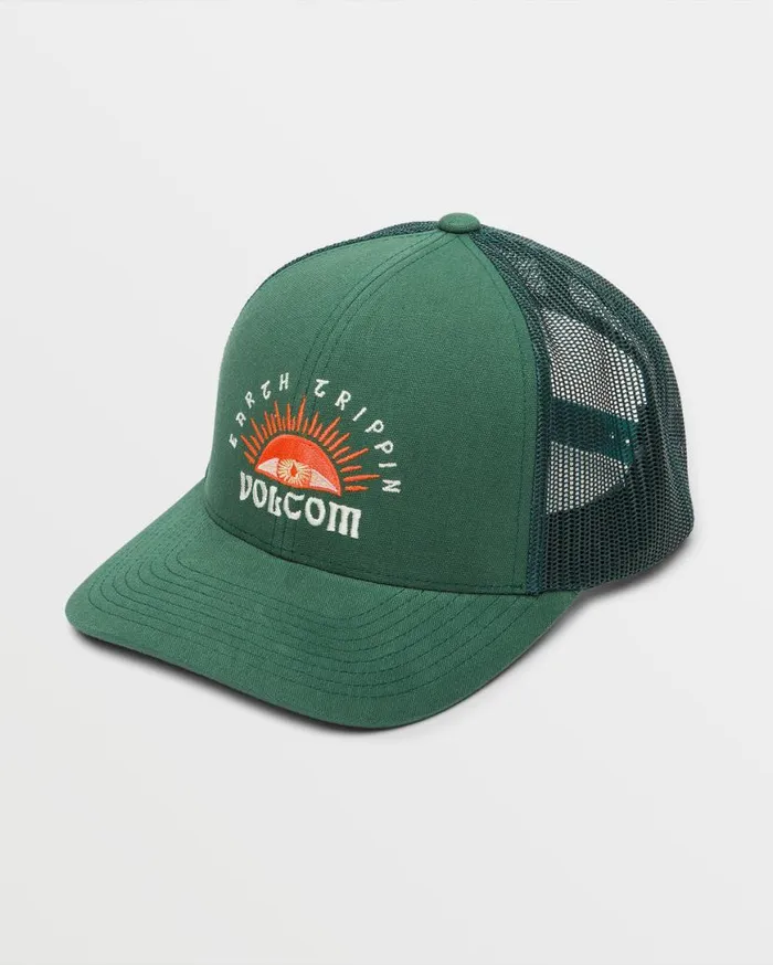 Sunset Tripper Trucker Hat 8211 Evergreen Mens Volcom Hats and Beanies