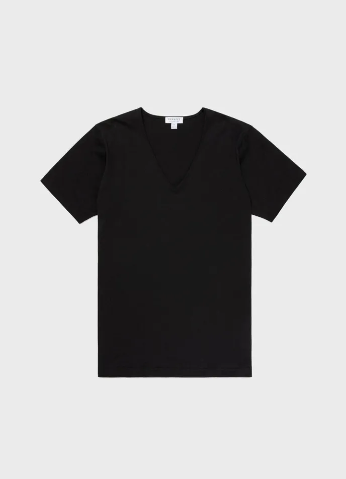 Superfine Cotton Underwear VNeck Tshirt Black Men SUNSPEL Underwear Tops