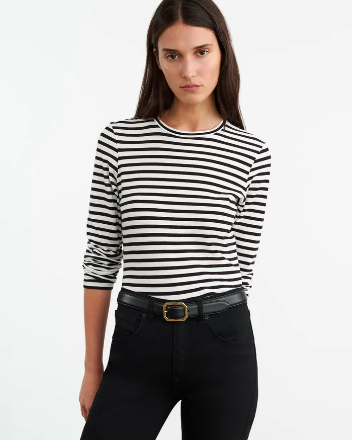 SUSANA LONG SLEEVE TEE Blackivory Stripe Women Nili Lotan Tees
