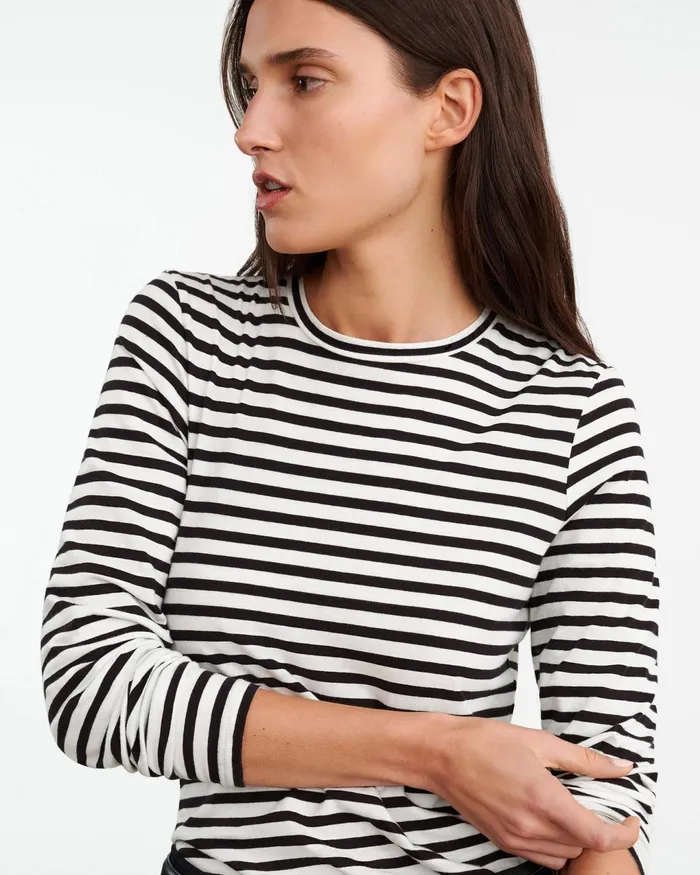 SUSANA LONG SLEEVE TEE Blackivory Stripe Women Nili Lotan Tees
