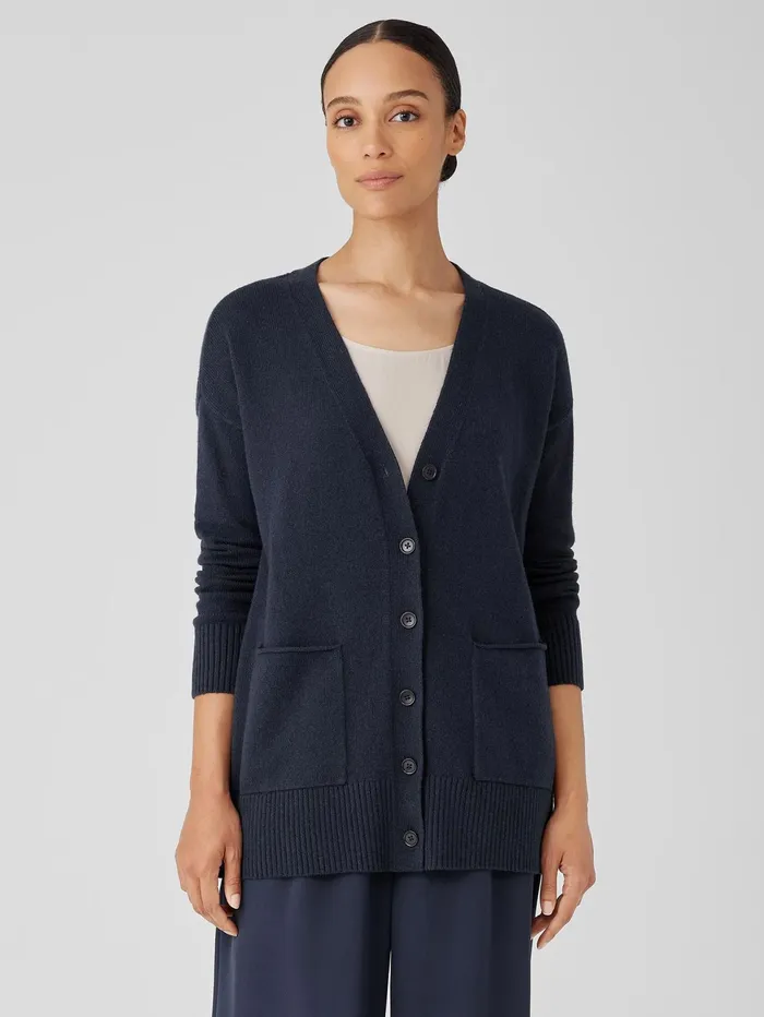 Sweaters and Cardigans Women Eileen Fisher Cotton And Recycled Cashmere VNeck Cardigan Ocean