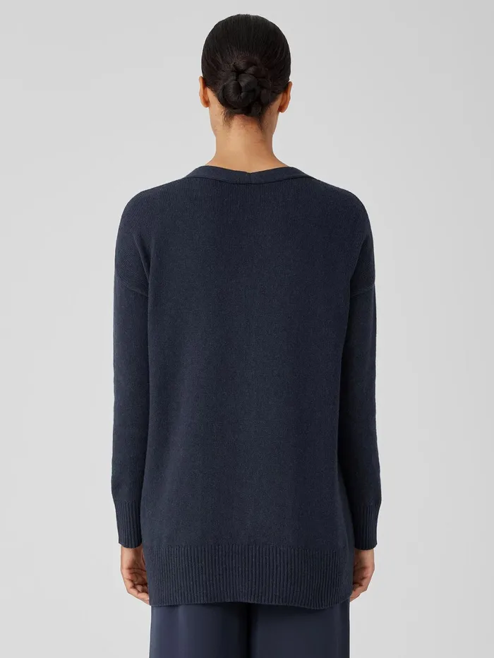 Sweaters and Cardigans Women Eileen Fisher Cotton And Recycled Cashmere VNeck Cardigan Ocean