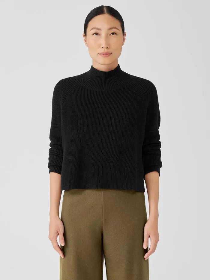 Sweaters and Cardigans Women Eileen Fisher Merino Cropped Turtleneck Top In RegenerativeWool Black Sweaters and Cardigans Women Eileen Fisher Merino Cropped Turtleneck Top In RegenerativeWool Black
