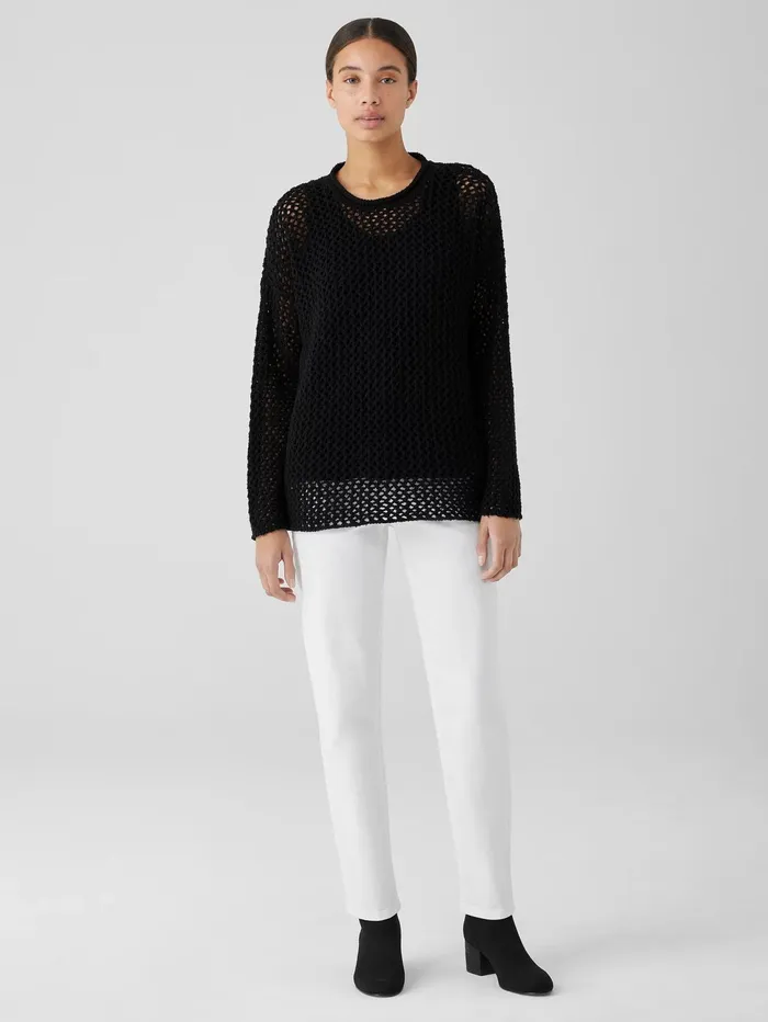 Sweaters and Cardigans Women Eileen Fisher Peruvian Organic Cotton Boucle Crew Neck Top Black