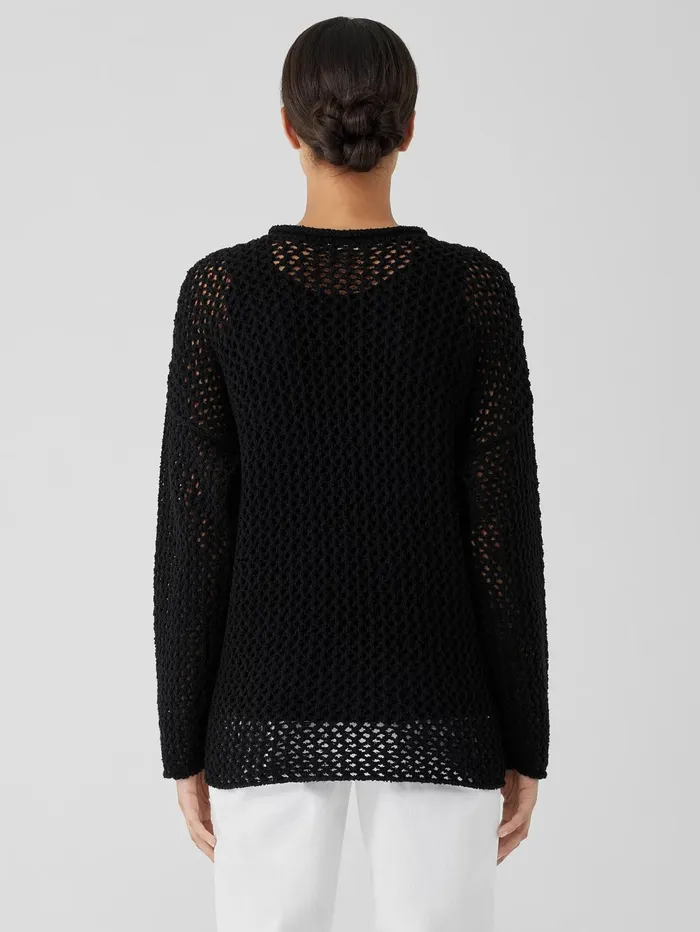 Sweaters and Cardigans Women Eileen Fisher Peruvian Organic Cotton Boucle Crew Neck Top Black