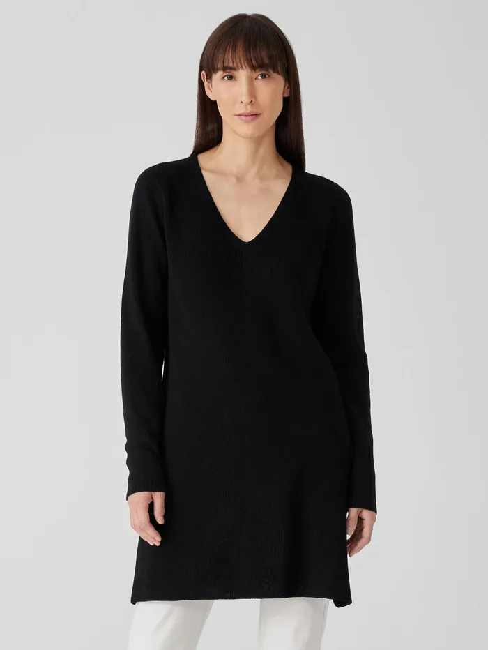 Sweaters and Cardigans Women Eileen Fisher Peruvian Organic Cotton Crepe VNeck Long Top Black