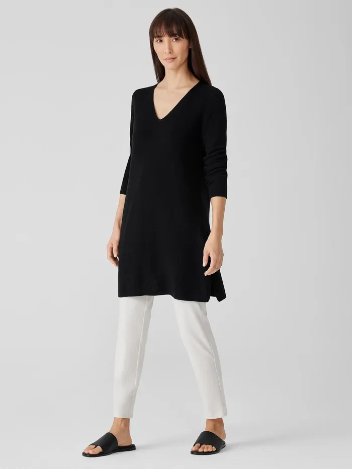 Sweaters and Cardigans Women Eileen Fisher Peruvian Organic Cotton Crepe VNeck Long Top Black