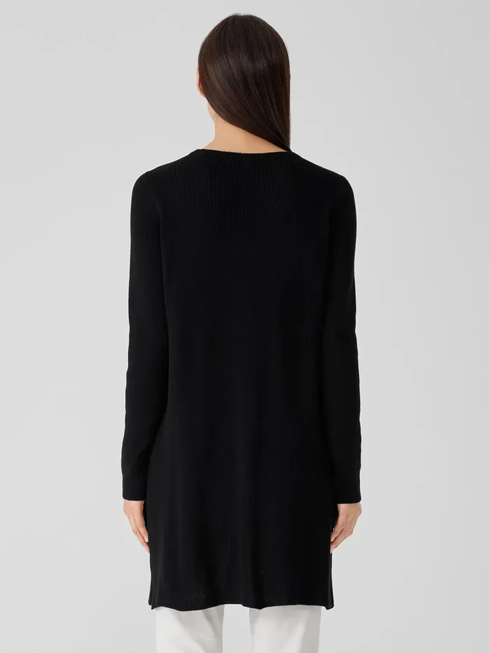 Sweaters and Cardigans Women Eileen Fisher Peruvian Organic Cotton Crepe VNeck Long Top Black