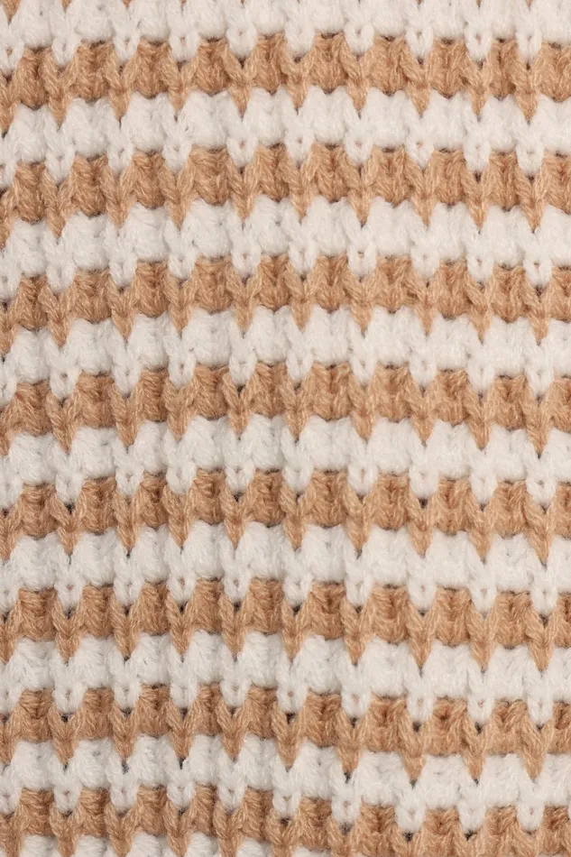 Sweaters Becca Crewneck Waffle Stitch Stripe Knit Sweater Tan Petal and Pup Women