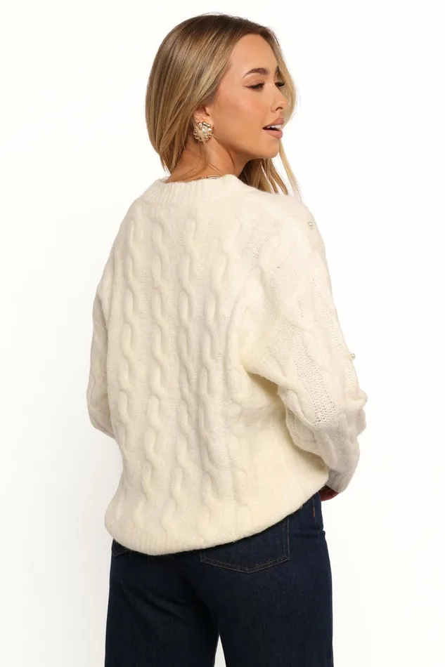 Sweaters Kalai Cable Knit Pearl Detail Knit Sweater Cream Petal and Pup Women