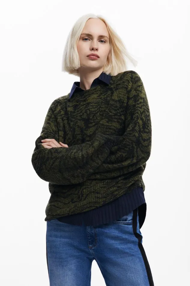 Sweaters Women Desigual Arty Print Sweater Green