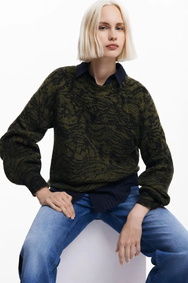 Sweaters Women Desigual Arty Print Sweater Green