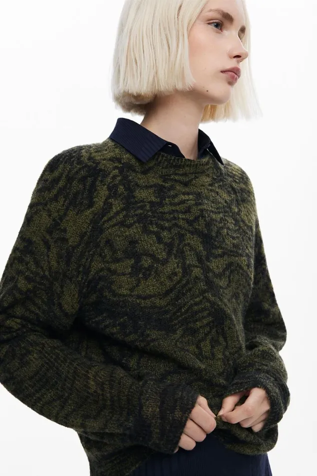 Sweaters Women Desigual Arty Print Sweater Green