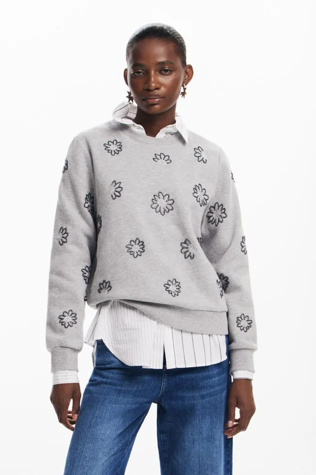 Sweaters Women Desigual Floral Jewel Sweatshirt Black