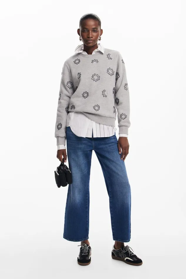 Sweaters Women Desigual Floral Jewel Sweatshirt Black