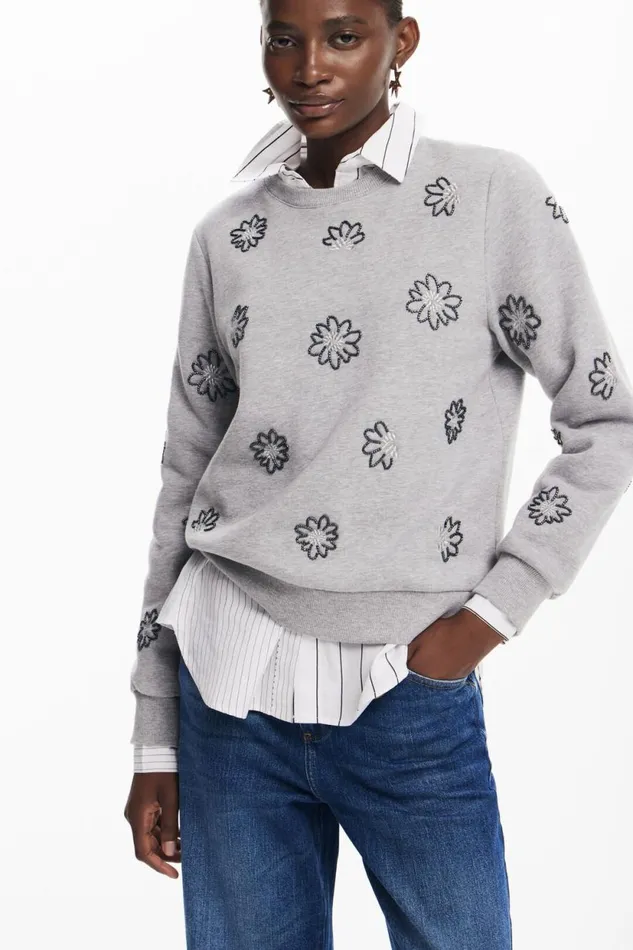 Sweaters Women Desigual Floral Jewel Sweatshirt Black