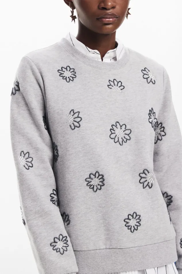 Sweaters Women Desigual Floral Jewel Sweatshirt Black