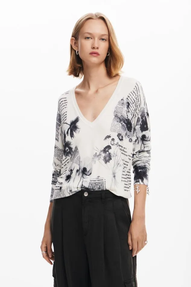 Sweaters Women Desigual Knitted Sweater With Text Print White