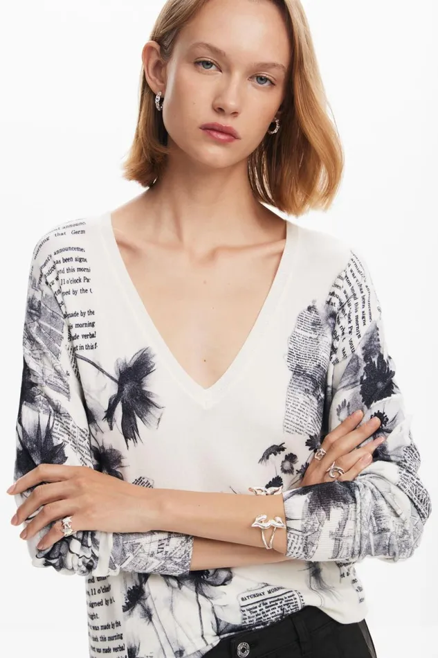 Sweaters Women Desigual Knitted Sweater With Text Print White