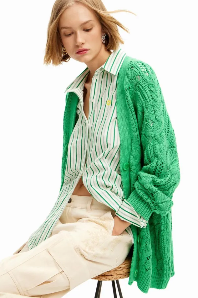 Sweaters Women Desigual Oversize Openwork Cardigan Green