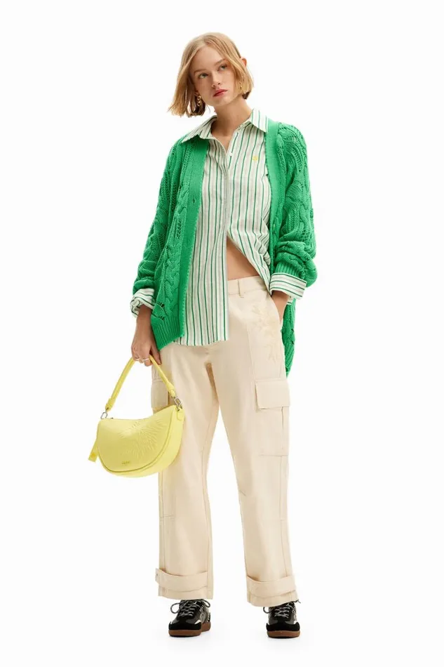 Sweaters Women Desigual Oversize Openwork Cardigan Green