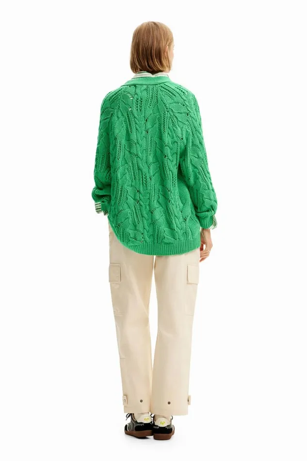 Sweaters Women Desigual Oversize Openwork Cardigan Green