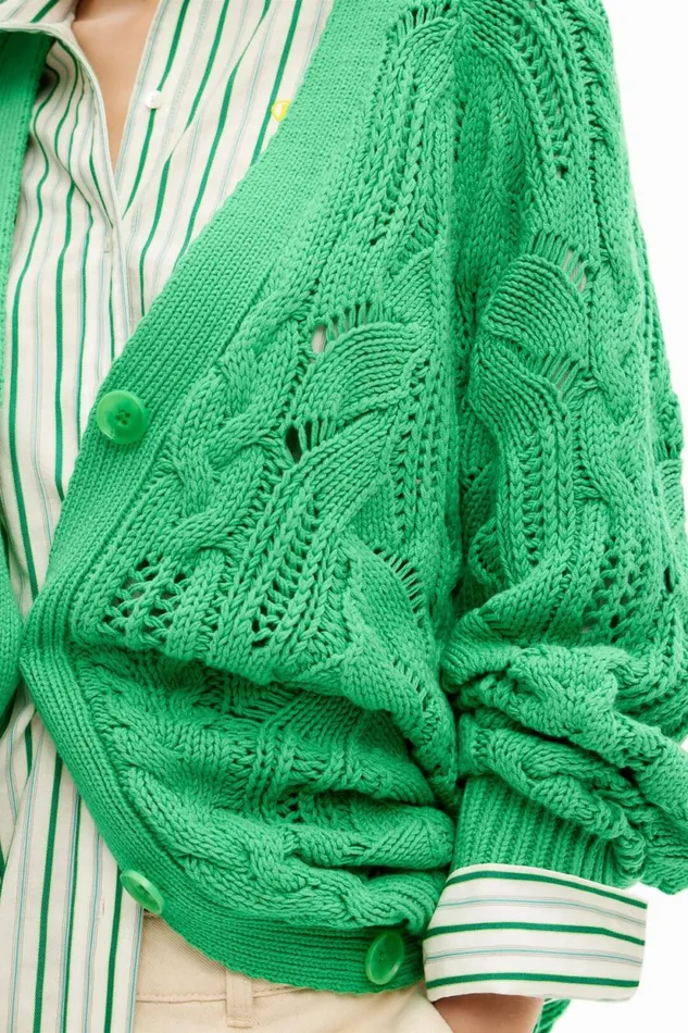 Sweaters Women Desigual Oversize Openwork Cardigan Green