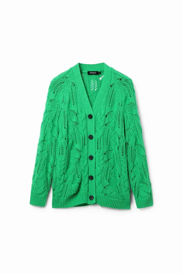 Sweaters Women Desigual Oversize Openwork Cardigan Green