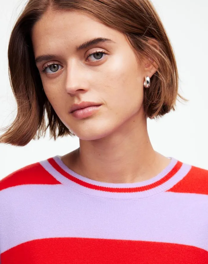 Sweaters Women Madewell Cashmere Relaxed Crewneck Sweater Hthr Cherry Stripe