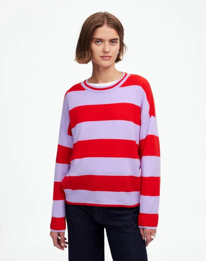 Sweaters Women Madewell Cashmere Relaxed Crewneck Sweater Hthr Cherry Stripe