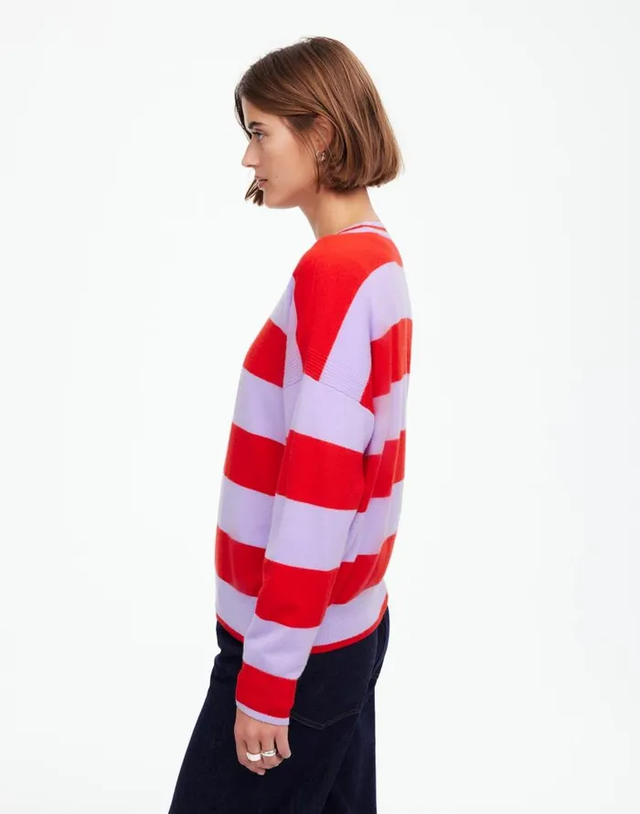 Sweaters Women Madewell Cashmere Relaxed Crewneck Sweater Hthr Cherry Stripe