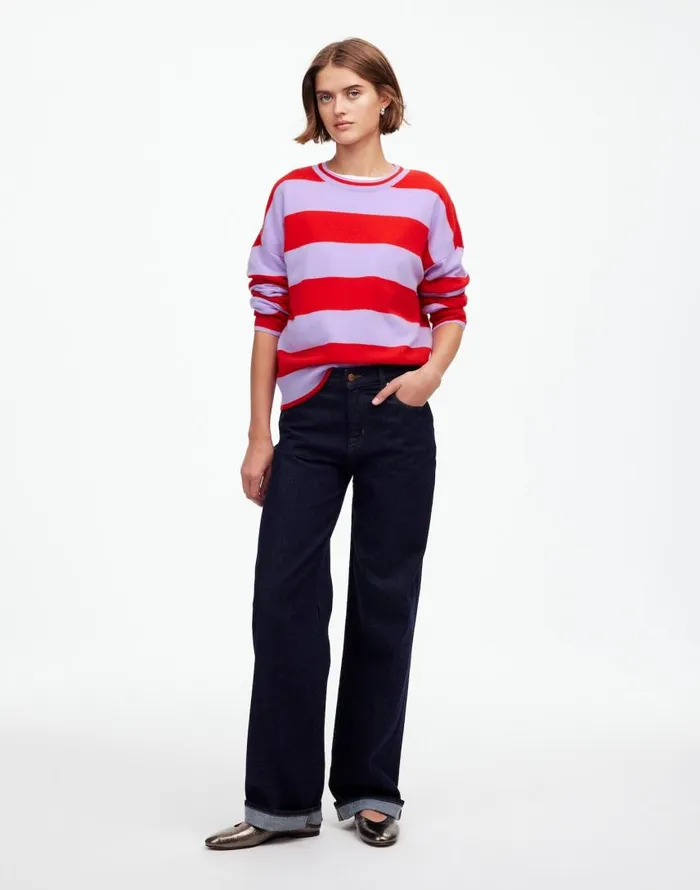 Sweaters Women Madewell Cashmere Relaxed Crewneck Sweater Hthr Cherry Stripe