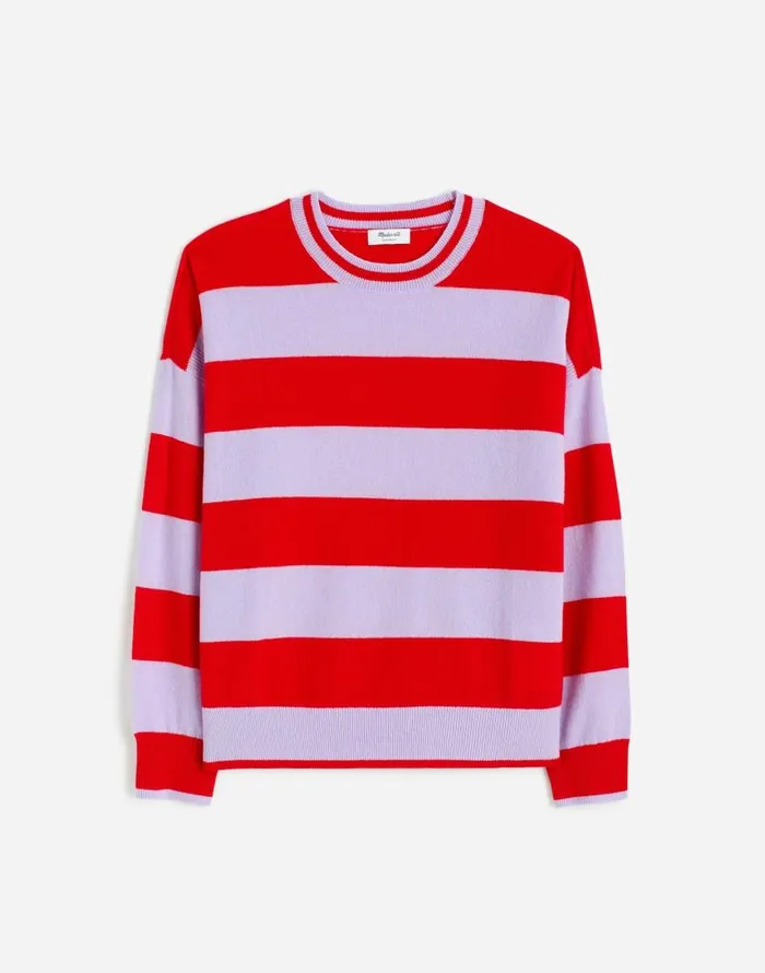 Sweaters Women Madewell Cashmere Relaxed Crewneck Sweater Hthr Cherry Stripe