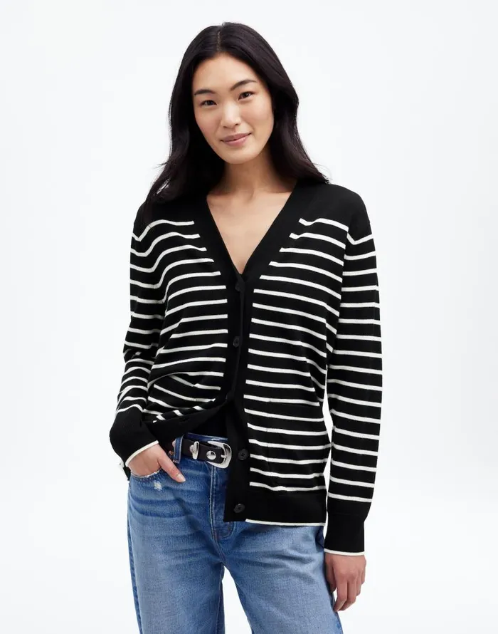 Sweaters Women Madewell Merino Wool Boyfriend Cardigan True Black Stripe