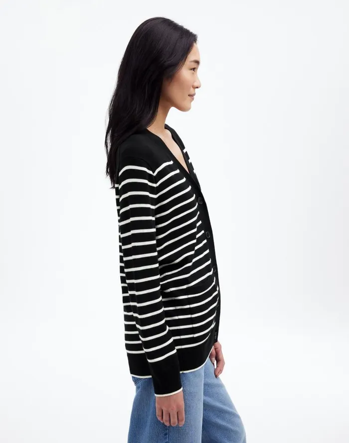Sweaters Women Madewell Merino Wool Boyfriend Cardigan True Black Stripe