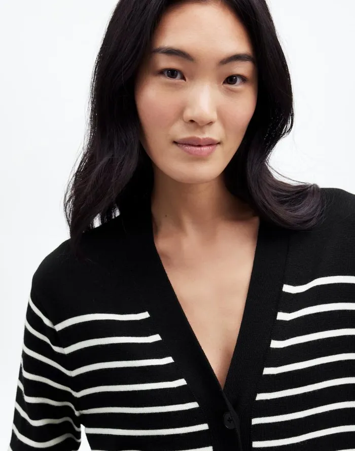 Sweaters Women Madewell Merino Wool Boyfriend Cardigan True Black Stripe