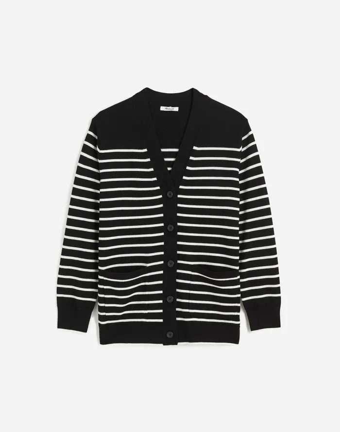 Sweaters Women Madewell Merino Wool Boyfriend Cardigan True Black Stripe