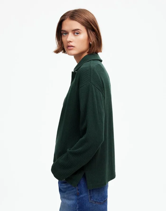 Sweaters Women Madewell Relaxed LongSleeve Polo Tee Hthr Obsidian