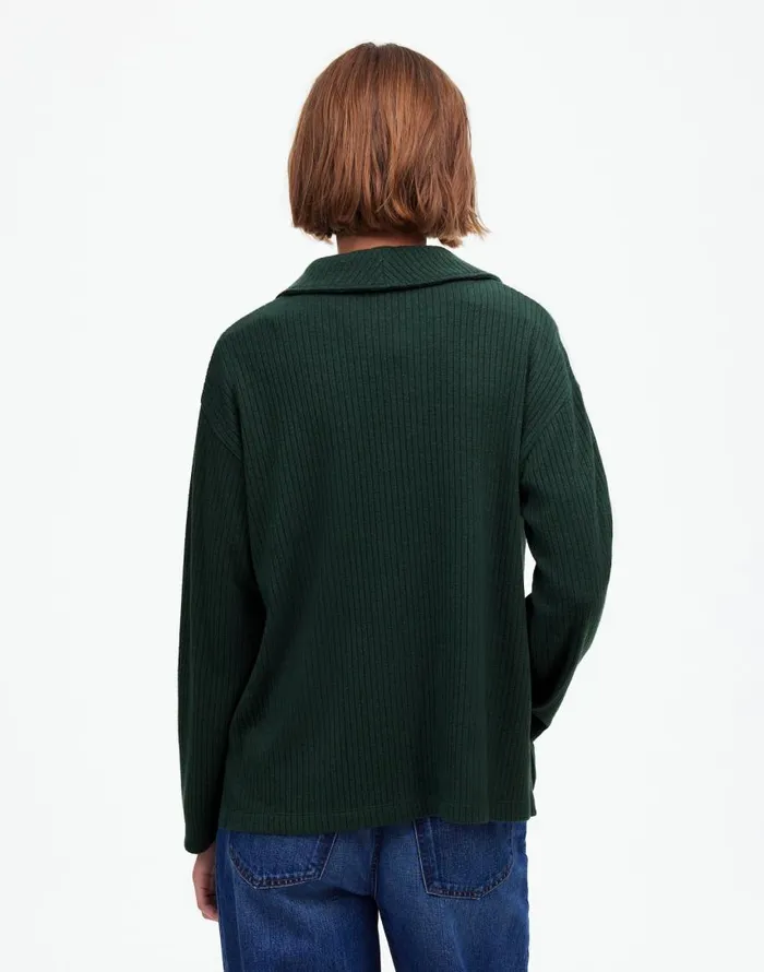 Sweaters Women Madewell Relaxed LongSleeve Polo Tee Hthr Obsidian