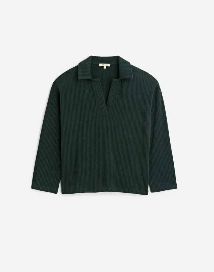 Sweaters Women Madewell Relaxed LongSleeve Polo Tee Hthr Obsidian